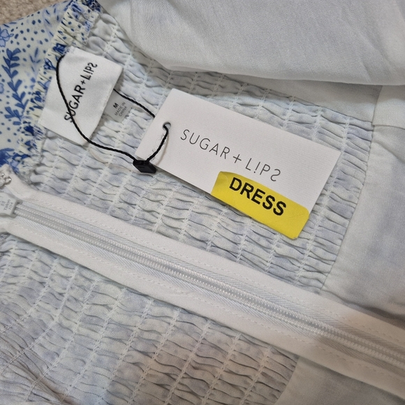 Sugarlips Blue & White Adjustable Spaghetti Strap Ruffle Hem Mini Dress, Medium - Picture 8 of 11